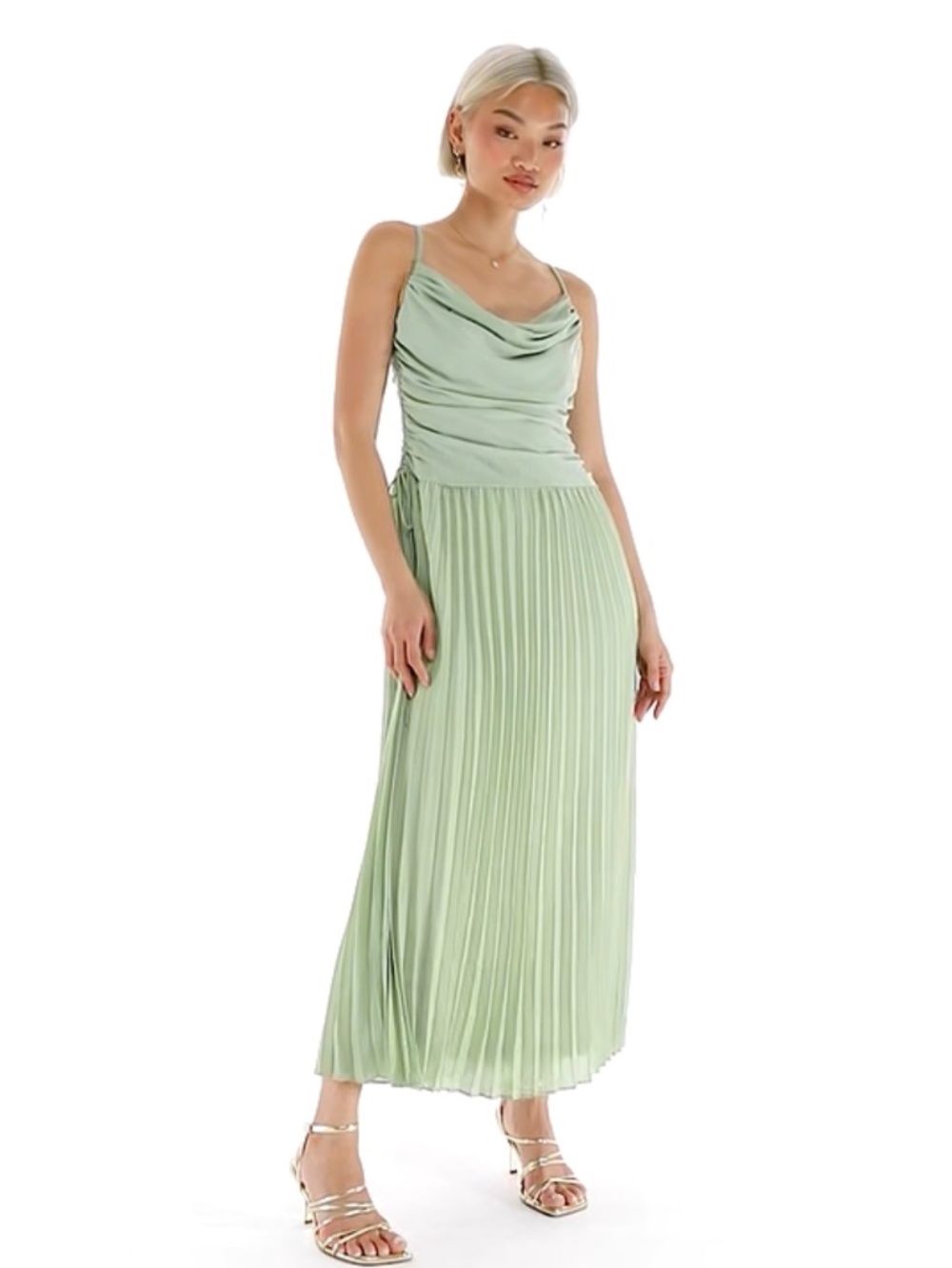 ASOS TFNC Cowl Neck Pleated Maxi Dress – Sage Green – NWOT